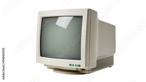 Vintage beige CRT computer monitor, an isolated retro technology display device from the 90s, perfect for nostalgic design projects PNG