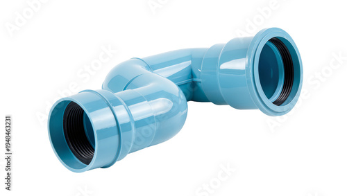 Принти на полотні Light blue PVC S-bend pipe fitting, a durable plastic plumbing component isolate