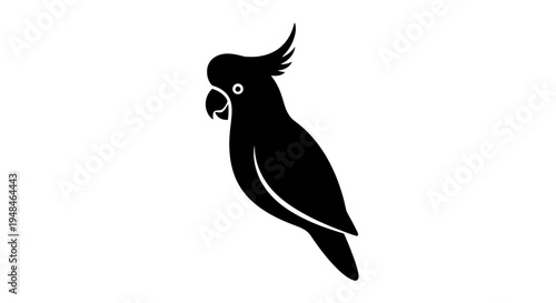Black Silhouette of a Cockatoo Bird.