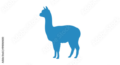 Blue Llama Silhouette Standing Alone.