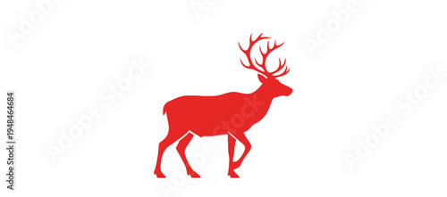Red Deer Silhouette with Antlers Walking.