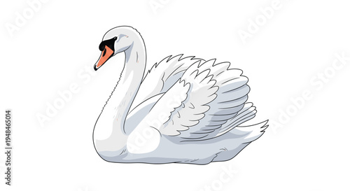 Graceful mute swan resting peacefully on the water, showcasing its elegant white plumage and serene posture, a symbol of natural beauty.