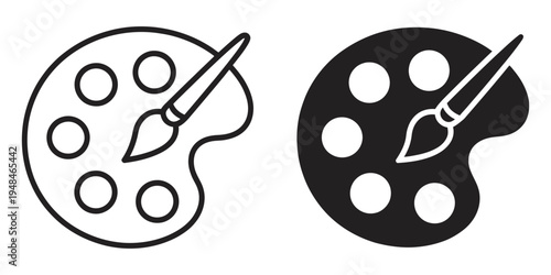Palette art vector icon, isolated transparent, black outline and filled version, painting and creativity symbol illustration