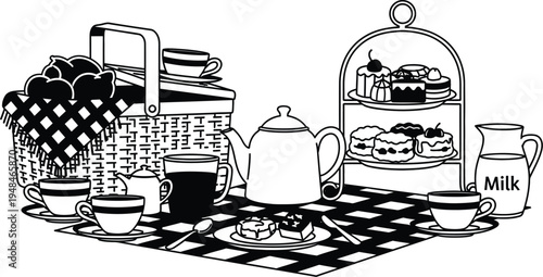 Spring bank holiday picnic setup with tea and cake