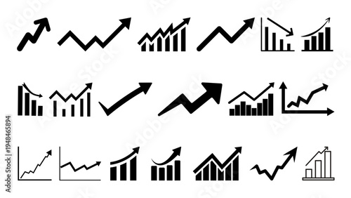 Business Growth Arrow Charts and Financial Graph Icons Set