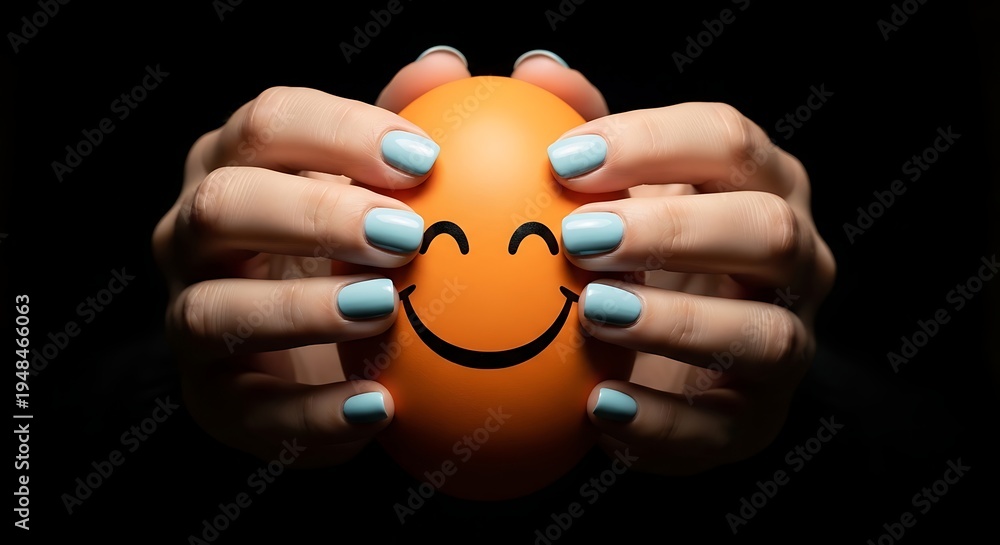 Fototapeta premium A person holding an orange with a smiley face drawn on it