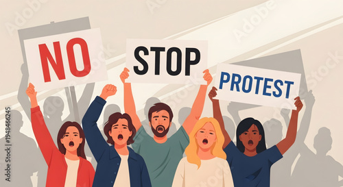 Diverse group of people protesting together.