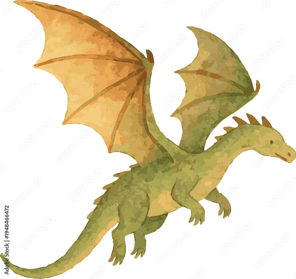 Fototapeta premium Vector simple cartoon watercolor illustration of map of a dragon