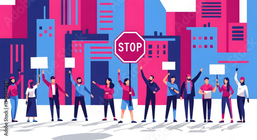 Protesters marching in city streets united.