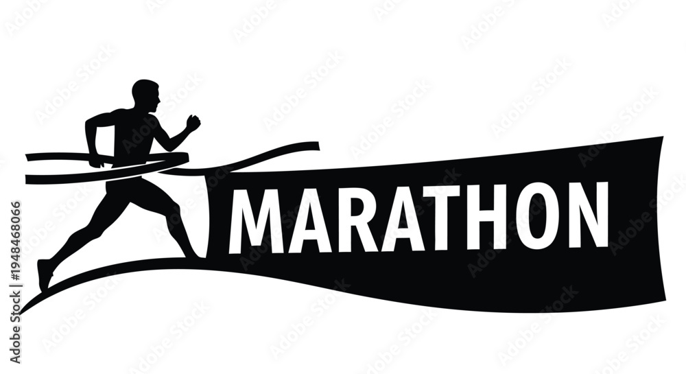 Obraz premium A silhouetted runner with a ribbon displaying the word marathon in bold text