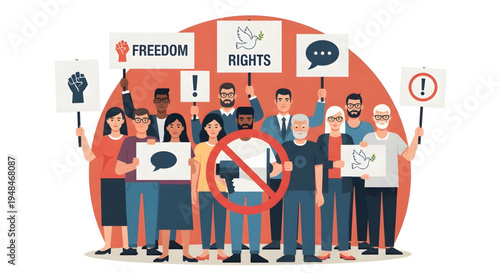 Diverse group protesting for human rights.