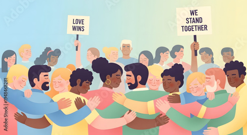 Diverse people unite in solidarity together.