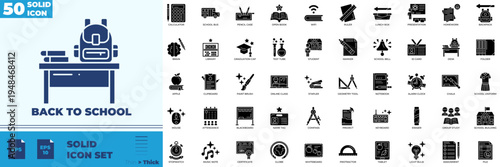 Back To School Solid Editable Icons set