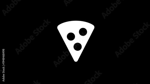 A simple, minimalist icon of a pizza slice with three evenly-spaced circular toppings on it