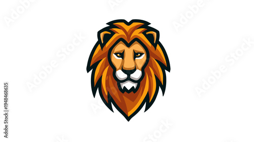 A stylized illustration of a lion's head with a flowing mane in shades of orange and brown