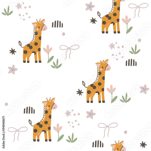 Photography A cute, seamless children's pattern featuring animals perfect for Baby Shower decorations, nursery prints, children's clothing, wrapping paper, fabrics, and textiles