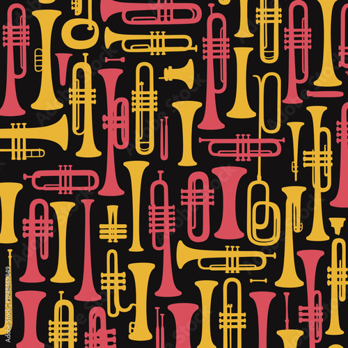 Colorful trumpets in pink and yellow.