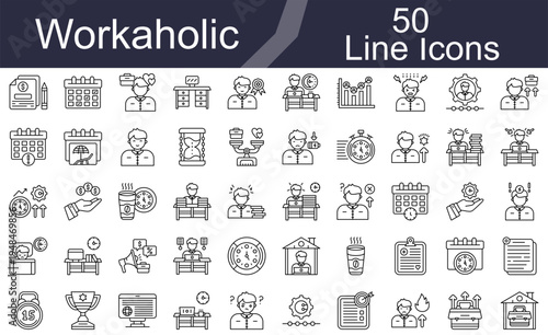 Workaholic Line Icons Set