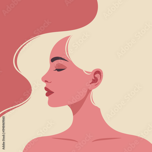 Woman Face Profile Pink Illustration.
