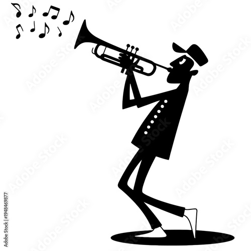 Man playing a trumpet with music.