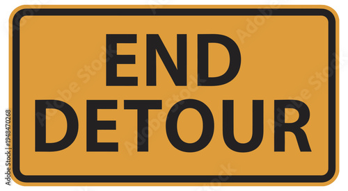 End detour road sign icon, construction traffic symbol vector, highway detour end illustration, flat style, road safety design