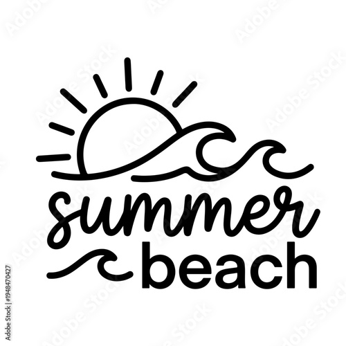 Summer beach logo with sun and wave illustration  