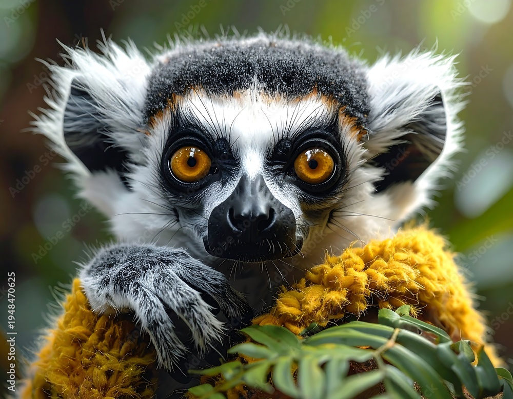 Naklejka premium Close-up of a lemur with vibrant eyes
