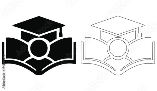 Graduate Student Studying Book Icon Academic Learning Education Graduation Cap Knowledge Symbol Vector