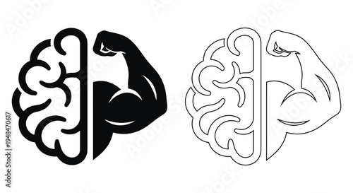 Brain Muscle Strength Icon Mental Power Intelligence Fitness Mind Training Symbol Vector