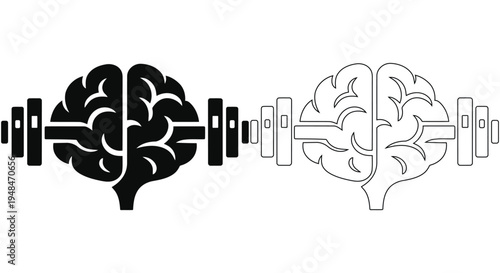 Brain Workout Fitness Icon Mental Strength Training with Dumbbell Brain Exercise Symbol Vector