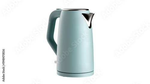 Photos Modern light blue electric kettle with grey handle and silver spout, isolated on