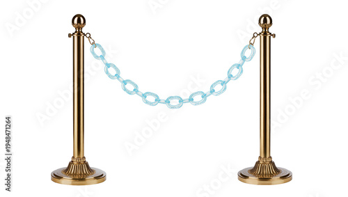 Foto Elegant golden stanchions with a light blue plastic chain, forming a sophisticat