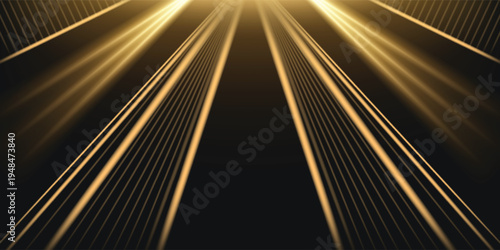 golden light rays shining on black background, professional background. eps 10