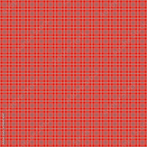 Seamless red plaid pattern with thin grey and white stripes. Classic checkered fabric texture for fashion, home decor, and digital background. High-quality geometric tartan design