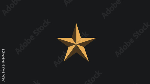 A five-pointed, gold-colored star with shadow effects, centered on a black background