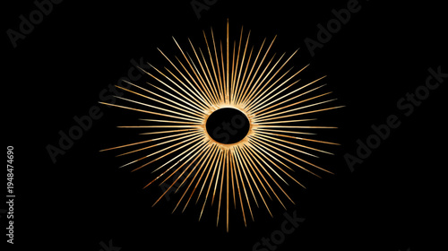 A golden, spiky design radiates from a central black circle against a dark background