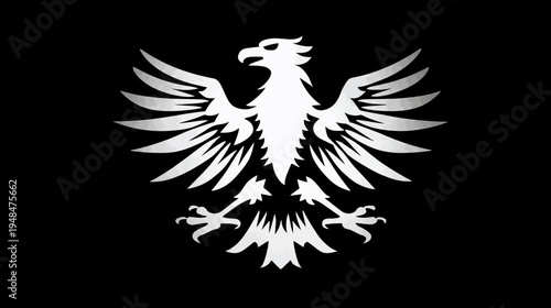A stylized heraldic eagle with outstretched wings against a black background