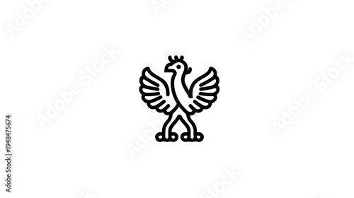Stylized black and white illustration of a bird with outstretched wings, simple line art on a white background