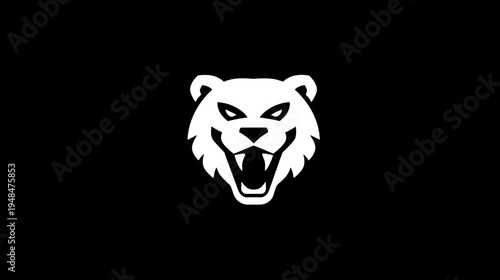 A fierce white bear head with an open mouth, sharp teeth, and angry eyes, against a black background