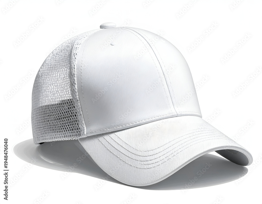 Fototapeta premium Clean white baseball cap with breathable mesh back