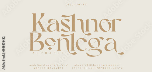 Kashnor Benlega Elegant alphabet letters font and number. Classic Urban Lettering Minimal Fashion Designs. Typography wedding fonts. vector illustration