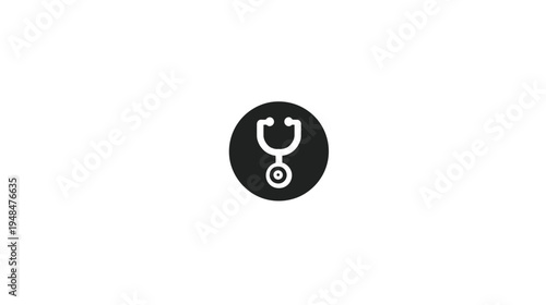A white stethoscope icon centered on a black circle, set against a pristine white background