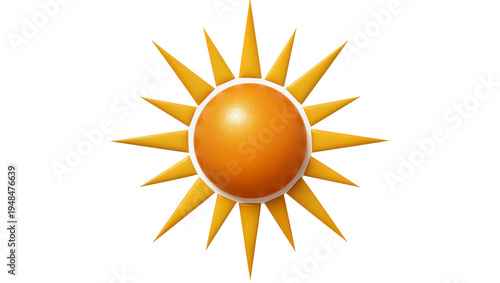 Photos Bright 3D sun icon with vibrant orange sphere and sharp yellow rays, isolated on