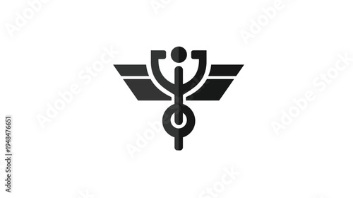A modern, minimalist symbol in black, set against a pristine white background. Features a medical-style icon