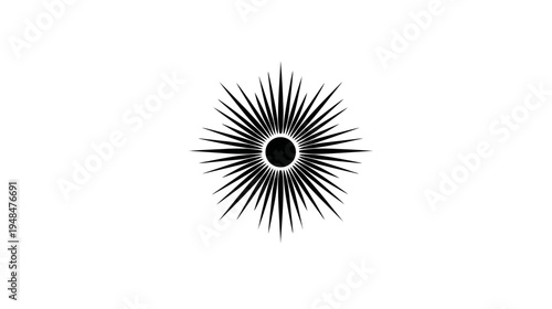 A geometric image featuring a black circular center with radiating sharp lines