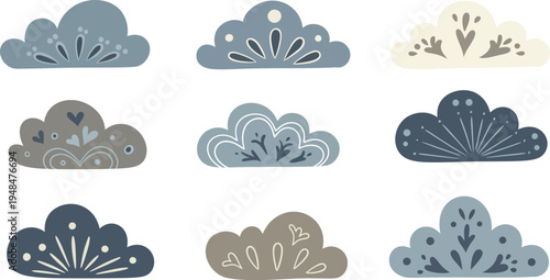 Collection of nine different metal crown shaped cookie cutters in various colors and designs on a white background