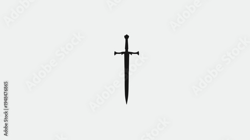 A silhouette of a sword displayed vertically against a plain light gray backdrop