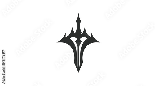 A symmetrical, stylized emblem featuring an upward-pointing arrowhead shape with spikes