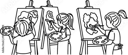 Children's day art festival kids painting on canvas together