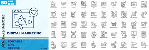 Digital Marketing Line Editable Icons set
